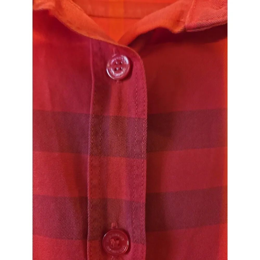 Burberry Brit Red Plaid Cotton Shirt Button Front Long Roll Tab Sleeve Womens XL - Picture 4 of 9